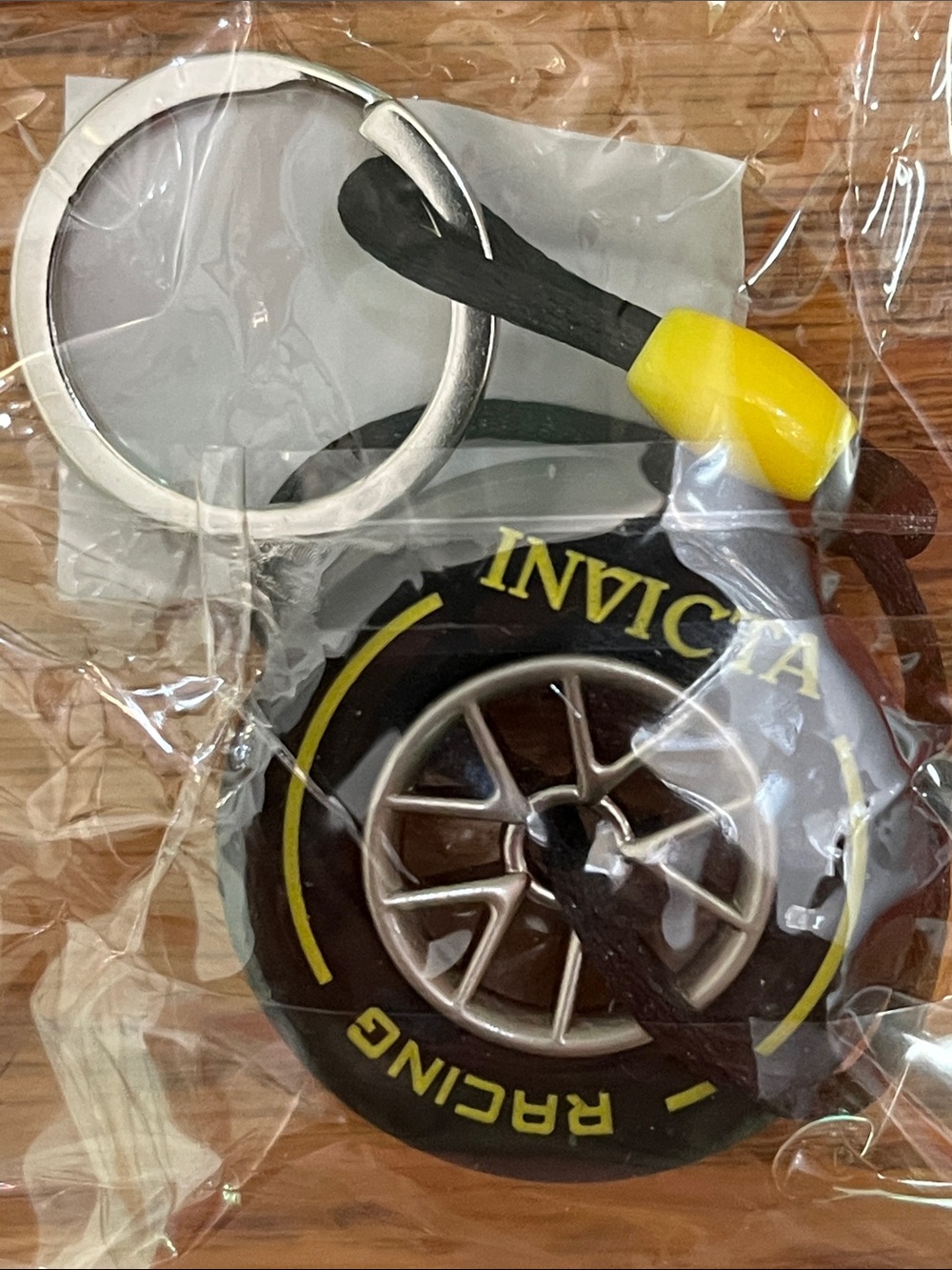 Invicta Black and Yellow Racing Wheel Keyring